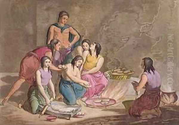 Aztec women making maize bread Mexico from Le Costume Ancien et Moderne - view 1
