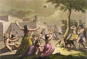 Terror of the Peruvians during an eclipse of the moon from Le Costume Ancien et Moderne by Gallo Gallina