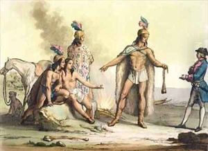 Indians of Patagonia Chile greeting a European traveller by Gallo Gallina