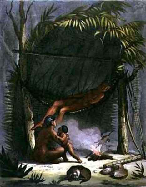 Native American Family under a Leaf Shelter - view 1