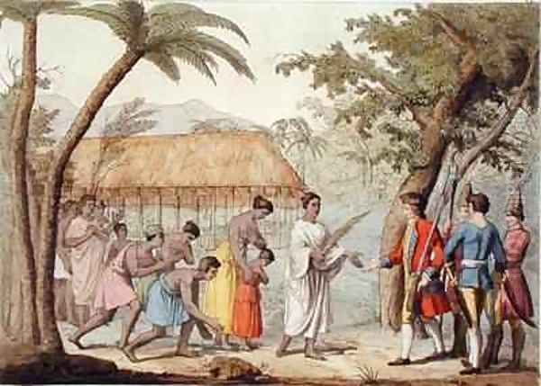 Captain Samuel Wallis 1728-1830 being received by Queen Oberea on the Island of Tahiti - view 1