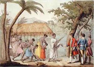 Captain Samuel Wallis 1728-1830 being received by Queen Oberea on the Island of Tahiti