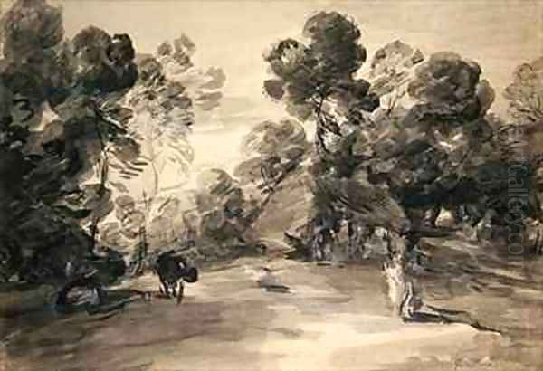 Wooded landscape with figures cottage and cow - view 1