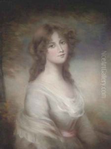 Portrait of a lady, half-length, in a romantic landscape