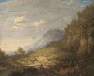 Wooded landscape with a figure and donkey by Thomas Gainsborough