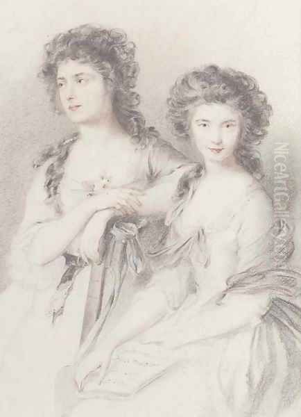 Double portrait of Elizabeth Ann Linley and her sister, Mary, three-quarter-length, in white dresses - view 1