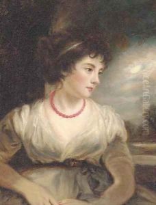 Portrait of a girl, half-length, in a white dress, a moonlit landscape beyond