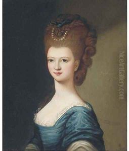 Portrait of a lady, bust-length, in a blue dress by Thomas Gainsborough