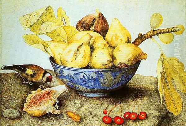 Chinese Cup with Figs Cherries and Goldfinch - view 1