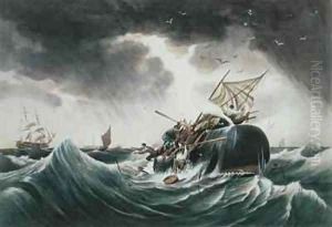 The Sperm Whale in a Flurry from The Whale Fishery by Garneray, Louis Ambroise