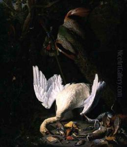 A Hung White Swan Peacock and Other Dead Game in a Landscape by Pieter Gysels