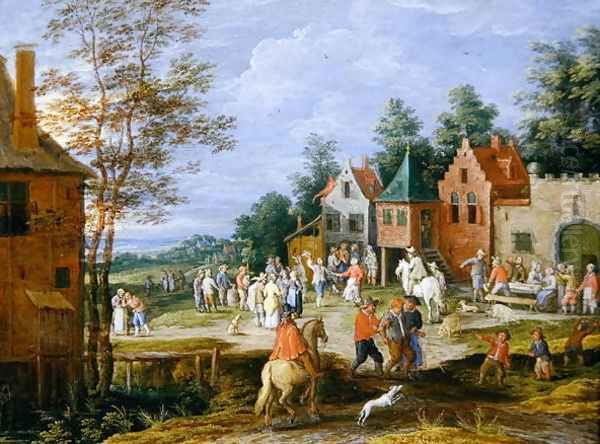 A village scene with figures dancing and merrymaking - view 1