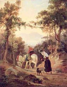 Italian Landscape with Peasants by Carl Wilhelm Goetzloff