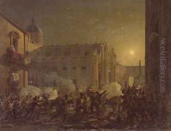 The Burning of Catania after the Towns Conquest by the Bern Regiment in 1849 - view 1