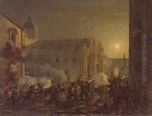The Burning of Catania after the Towns Conquest by the Bern Regiment in 1849