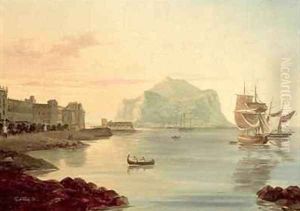 Palermo Harbour with Mount Pellegrino by Carl Wilhelm Goetzloff