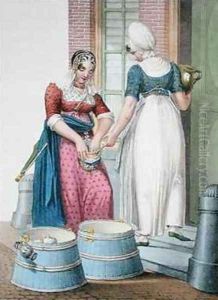 An Amsterdam servant and a local milkmaid by Greeven, H.