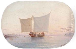 A Neapolitan vessel at sunset by G. Gianni