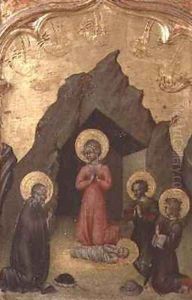 Adoration of the Child by the Virgin St Joseph and two saints by Paolo di Grazia Giovanni di