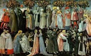 The Last Judgement detail of the predella panel depicting Paradise by Paolo di Grazia Giovanni di