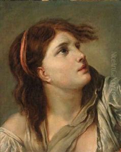 Portrait of a young lady - head and shoulders by Jean Baptiste Greuze