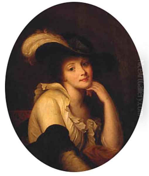 Portrait Of A Young Lady, Bust-Length, Wearing A Feathered Hat - view 1