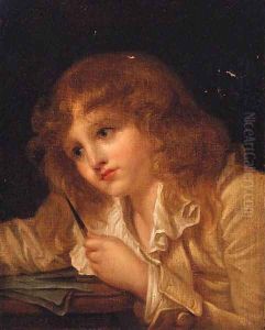 A boy seated at a desk by Jean Baptiste Greuze