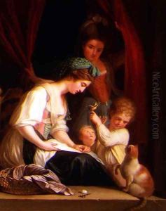A Mother and her Children with a Nurse Behind by Ludwig Guttenbrunn