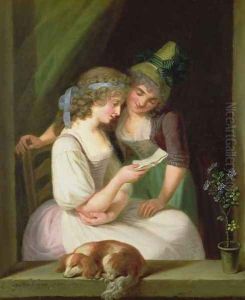 Two Women Reading a Letter by Ludwig Guttenbrunn