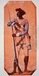 Soldier of Tipu Sultan Sultan of Mysore armed with a flintlock musket by Gold, Charles Emilius