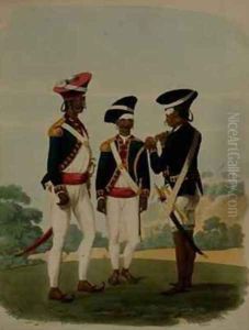 Officers and Private of the Gurcasear Corps Madras by Gold, Charles Emilius