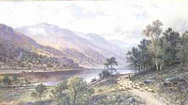 Thirlmere Shepherd with Sheep by a Lake - view 1