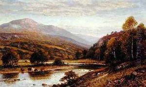 Cattle Watering with a Fisherman Beyond by Alfred Glendening