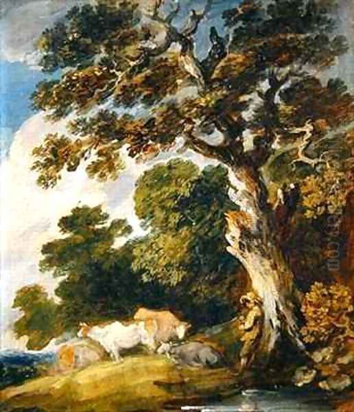 A wooded landscape with cattle and herdsmen - view 1