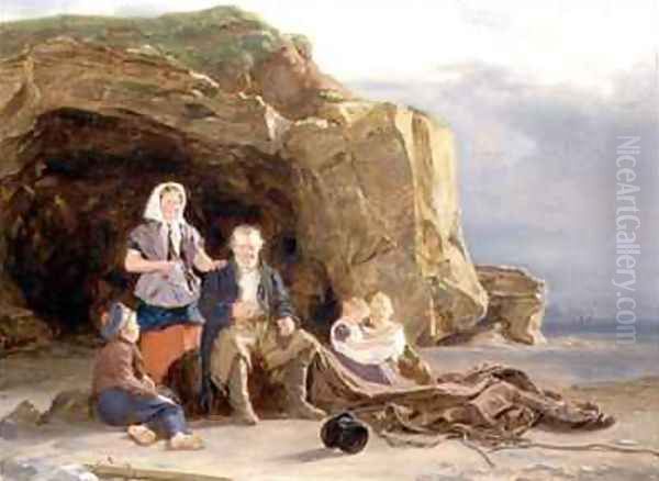 Coast Scene with Figures Mending Nets - view 1