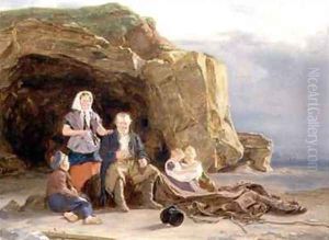 Coast Scene with Figures Mending Nets by Thomas Sword Good