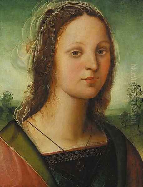 Portrait of a young lady, bust-length, with a pearl headdress, a landscape beyond - view 1