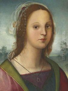 Portrait of a young lady, bust-length, with a pearl headdress, a landscape beyond 2