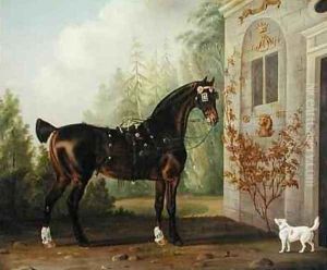 Lord Abergavennys Dark Bay Carriage Horse with a Terrier by Thomas Gooch