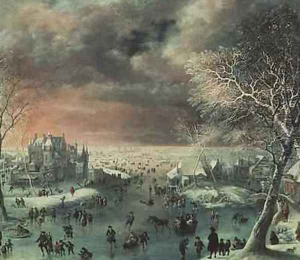 A winter landscape with figures on the ice - view 1
