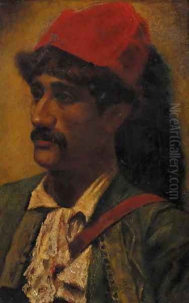 Portrait of a man in a red turban - view 1