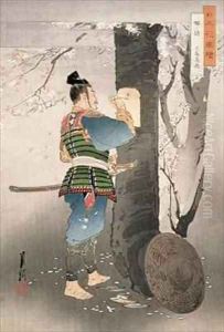 Kojima Takanori Writing a Poem on a Cherry Tree by Ogata Gekko