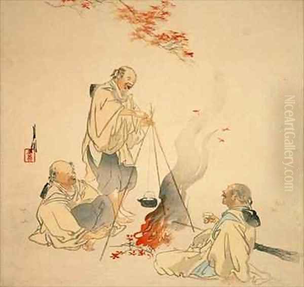 Drinking Sake under a Maple Tree - view 1