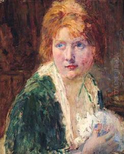 A Young Lady With A Cat by Gabriel Guay