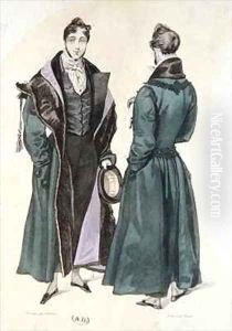 French Fashion plate of a Pelisse Russe by Paul Gavarni