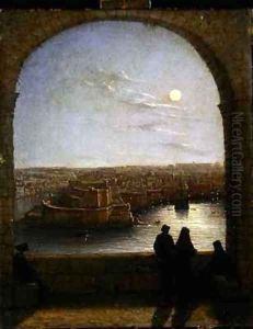 Inside the Fortifications Valetta View from an Arch by Night by Girolamo Gianni