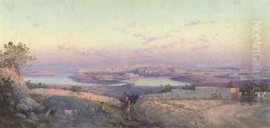 Peasants above Valletta harbour, Malta by Girolamo Gianni