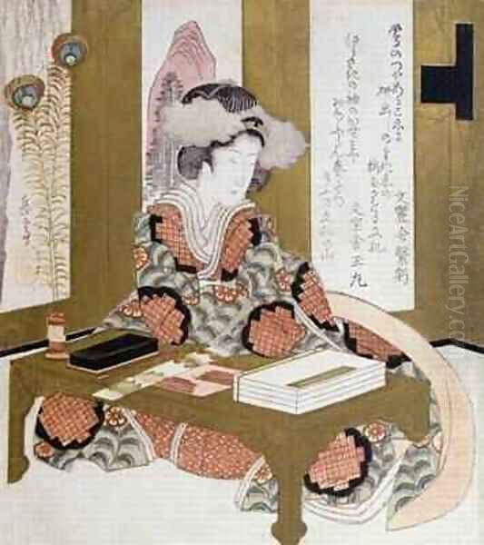 The Poetess Bijin at her Calligraphy Table - view 1