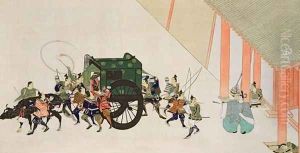 An Emperor Fleeing a Palace Disguised as a Woman in Carriage