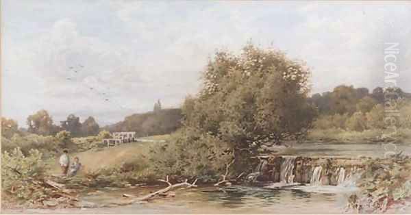 Anglers by a weir - view 1